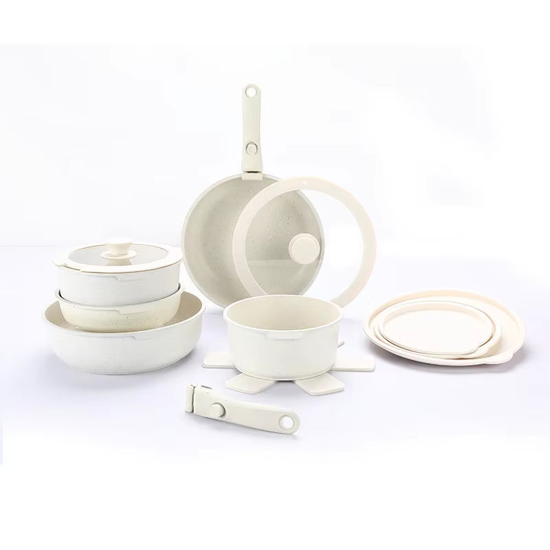 TerraCook Ensemble de batterie de cuisine antiadhésives, blanc crème, 17 pièces.