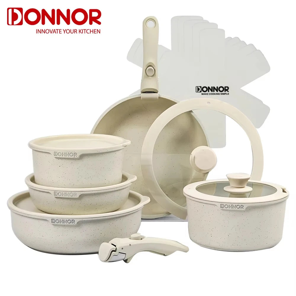 TerraCook Ensemble de batterie de cuisine antiadhésives, blanc crème, 17 pièces.